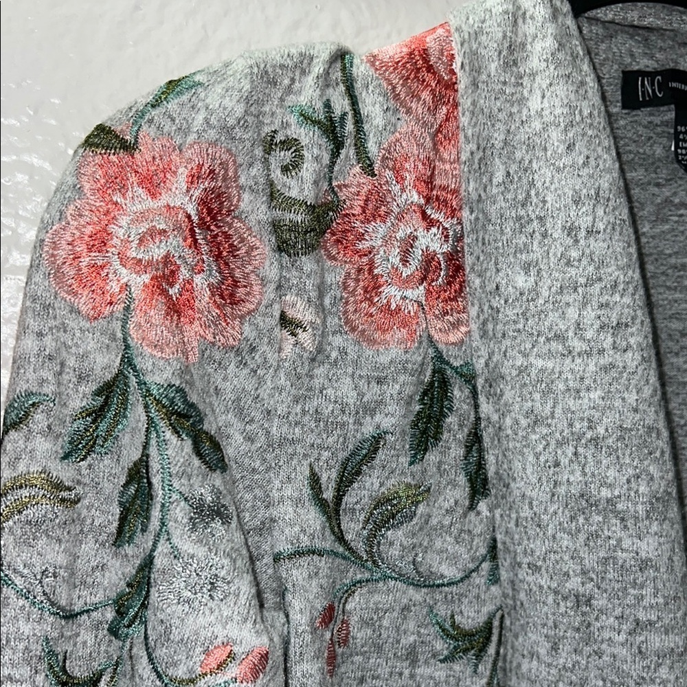 INC International Concepts Gray and Red Floral Cardigan - Picture 3 of 11